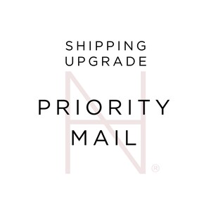 Könnte beinhalten: Ein Logo für Priority Mail, einen Versand-Upgrade-Service. Das Logo zeigt einen stilisierten Buchstaben "N" mit den Worten "Shipping Upgrade" darüber und "Priority Mail" darunter.