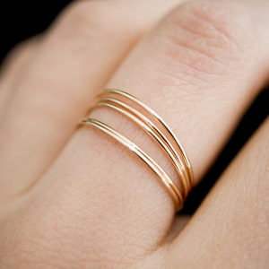 Set of 5 Ultra Thin Stacking Rings | 14k Gold Filled | hammered, smooth, stackable pack of minimalist super skinny bands, threadbare, dainty