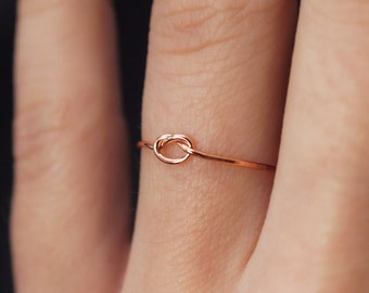 SOLID 14K Rose Gold Tiny Knot ring, Open, One Single ring, 14K rose gold, promise, solid thin ring, friendship ring, bridesmaid, wedding