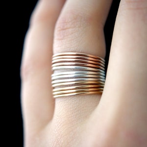 Rose Gold stack rings, set of 4, Medium Thickness, rose gold fill stacking rings, delicate rose gold stack ring, hammered rose gold ring, image 3