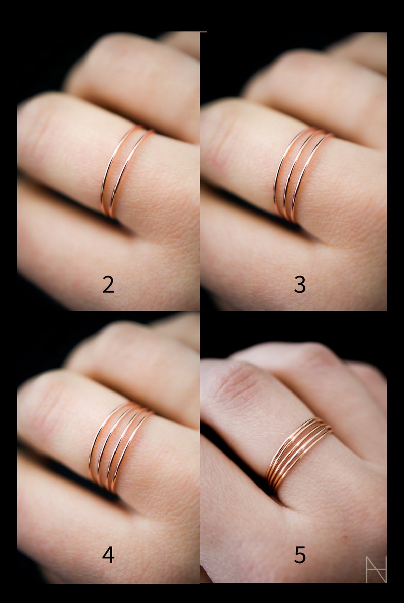 Rose Gold Ultra Thin Stacking ring, super skinny, extra thin, thinnest, slender, 14k rose gold fill, stackable, delicate, threadbare, .7mm image 5