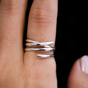 Open Spiral Ring in Sterling Silver, wrapped criss cross ring, woven, infinity, intertwined, overlapping, thumb ring, unisex adjustable Silver