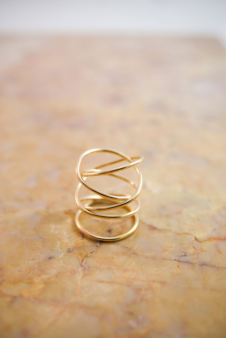 Thick Extra Large Gold Wrap Ring, Smooth Finish, wrapped criss cross ring, woven ring, infinity, intertwined, overlapping, minimal statement image 2