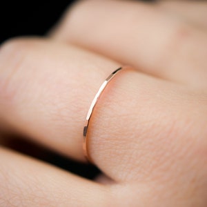 Rose Gold Ultra Thin Stacking ring, super skinny, extra thin, thinnest, slender, 14k rose gold fill, stackable, delicate, threadbare, .7mm Single - Hammered