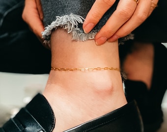 Paperclip Chain Anklet, 90s Rectangle in 14K Gold-Fill, Rose Gold, or Sterling Silver, bold, unisex, durable, layering, stackable