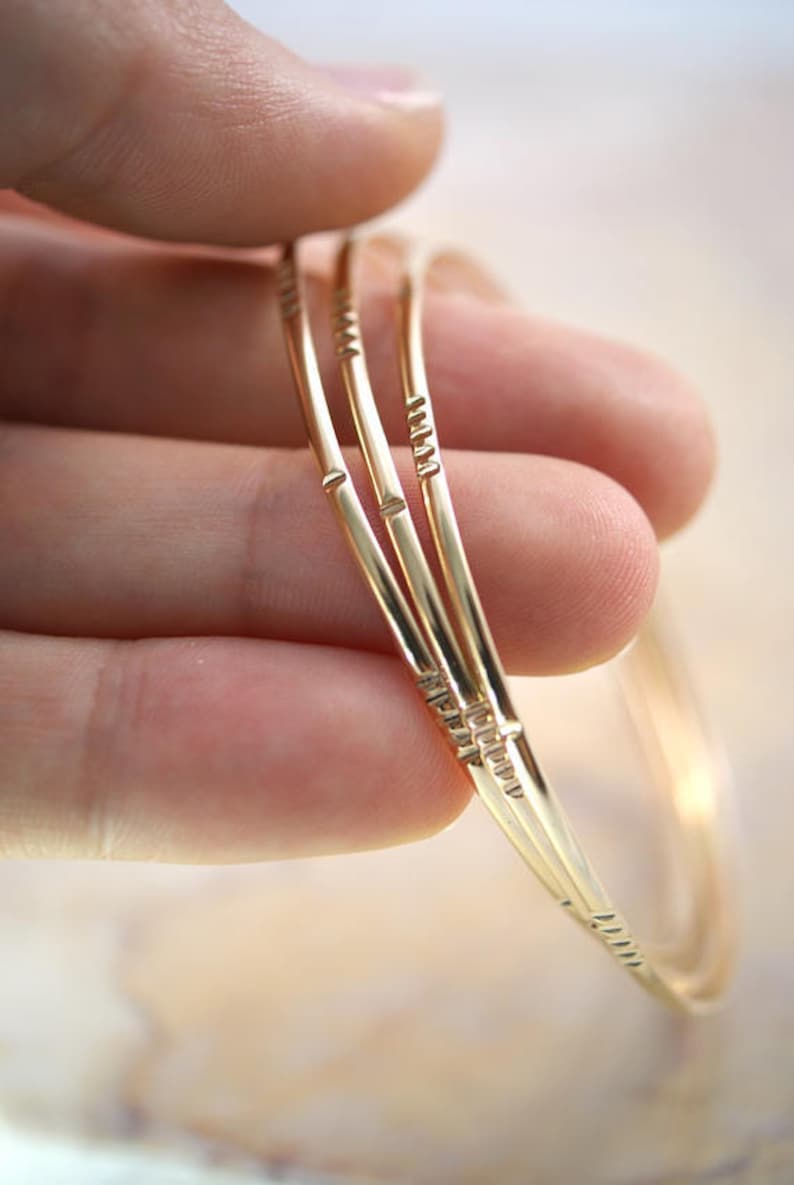 Set of 3 Lined Bangles Rose Gold Textured Gift Set Ultra Thin Lined Set of 5 Rings Gold The LINED GIFT SET Sterling Silver
