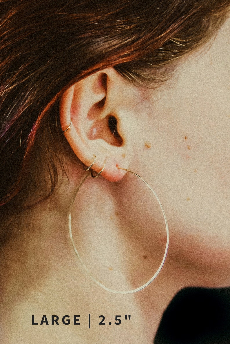 Classic Threader Hoops, Sterling Silver hoop earrings, lightweight, simple, threadable, hammered, simple, everyday small medium large, thin image 5