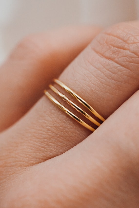 3 個のスタッキング リングの連結セット | 14K ゴールド フィル | 永久 