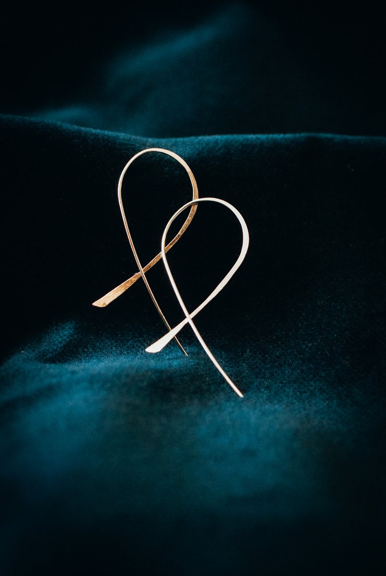 Ribbon Threader Hoops in 14K Gold Fill, large or small hoop, hammered hoop earrings, thin 14k gold, open hoop, cross, cancer survivor image 7
