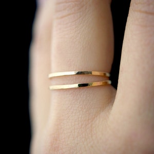 Set of 2 Medium Thickness Gold stacking rings, thin gold filled stacking rings, 14k gold fill ring, hammered gold stack rings, 14k gold ring image 6