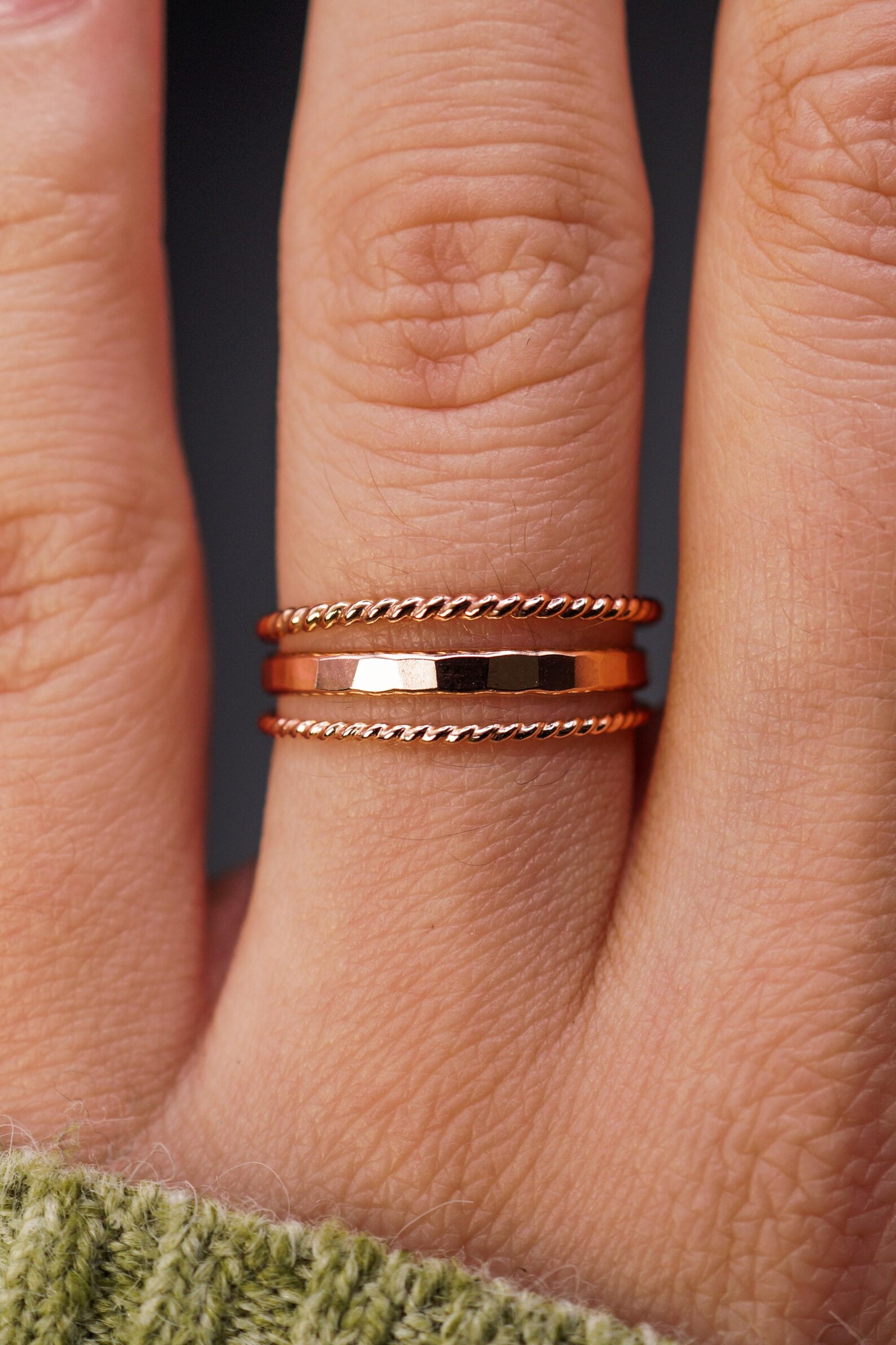 Extra Thick & Twist Set of 3 Stacking Rings | Gold, Silver or Rose ...