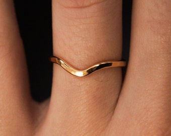 V-shape Teardrop Ring in 14k Gold Fill, chevron, wedding stacker, thick hammered or smooth, curved arch ring, wishbone, ring wrap, accent