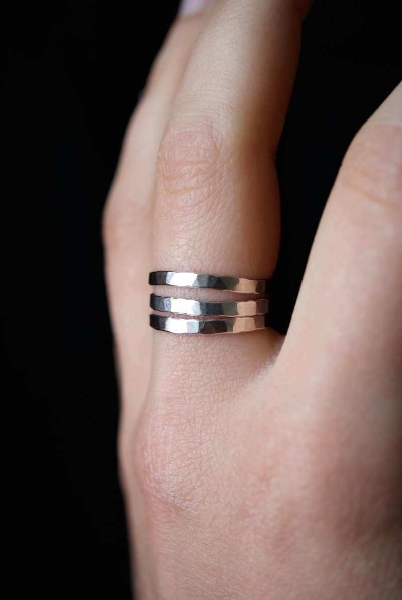極厚リング3本セット | スターリングシルバー | 槌目またはスムース