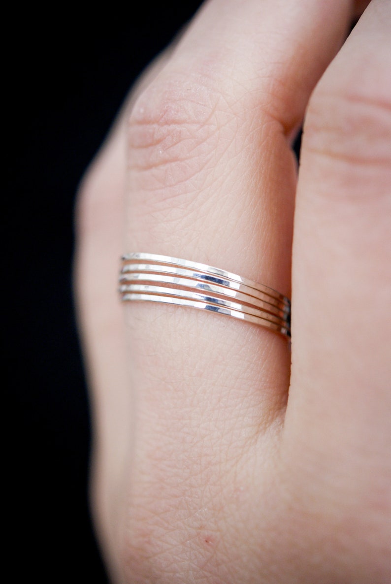 Sterling Silver stack ring set of 5, ultra thin, skinny silver stacking rings, hammered silver stacking ring, sterling ring set Smooth