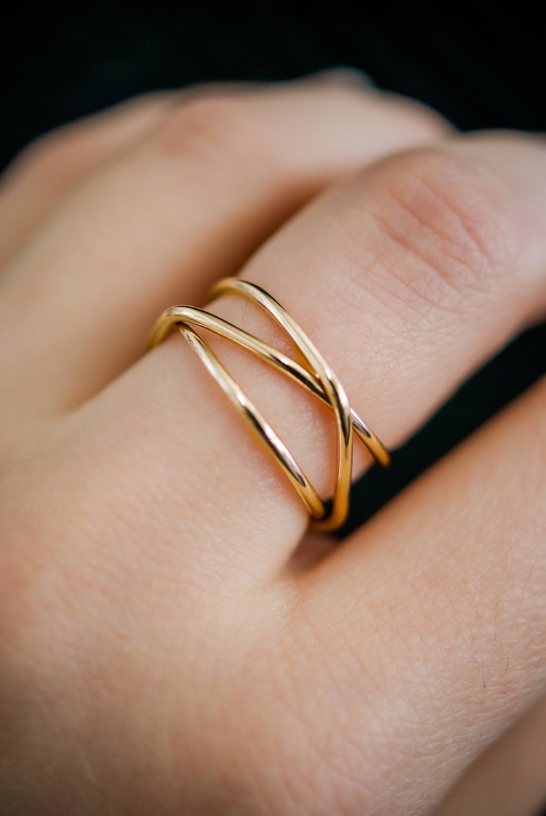 Anillo envolvente, anillo envolvente de relleno de oro de 14K, lleno de oro, anillo cruzado entrecruzado envuelto, anillo tejido, infinito, entrelazado, superpuesto, textura imagen 9
