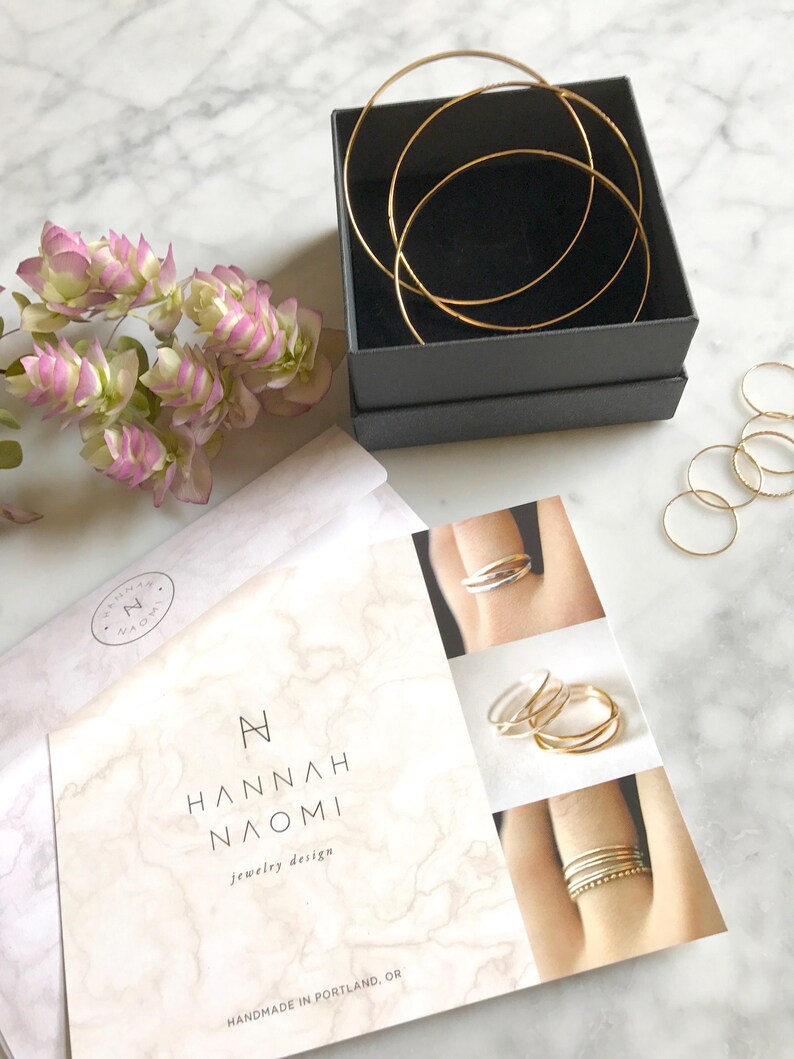 Set of 3 Lined Bangles Rose Gold Textured Gift Set Ultra Thin Lined Set of 5 Rings Gold The LINED GIFT SET Sterling Silver