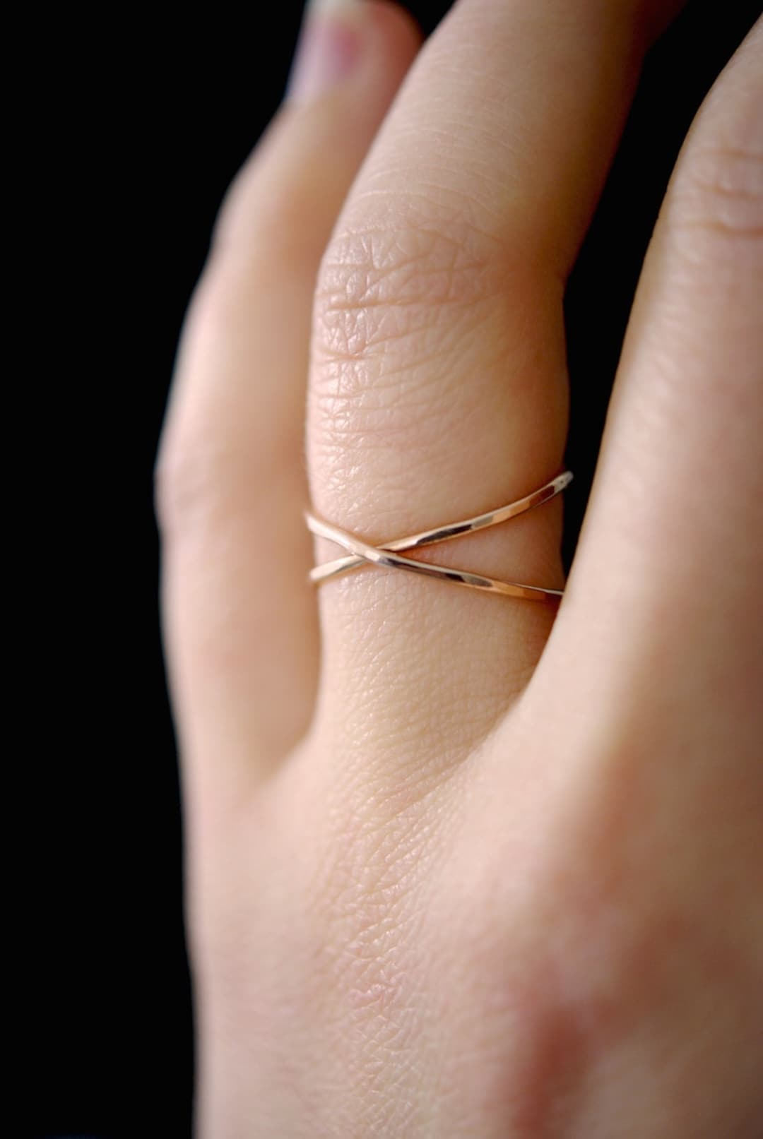 SOLID 14K Rose Gold X Ring Rose Gold Criss Cross Ring 14k Etsy