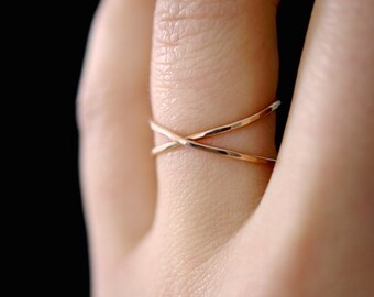 SOLID 14K Rose Gold X ring, rose gold criss cross ring, 14k rose gold ring, rose gold cross ring, cross ring, criss cross ring, x ring