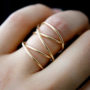 Thick Extra Large Gold Wrap Ring, Smooth Finish, wrapped criss cross ring, woven ring, infinity, intertwined, overlapping, minimal statement image 4