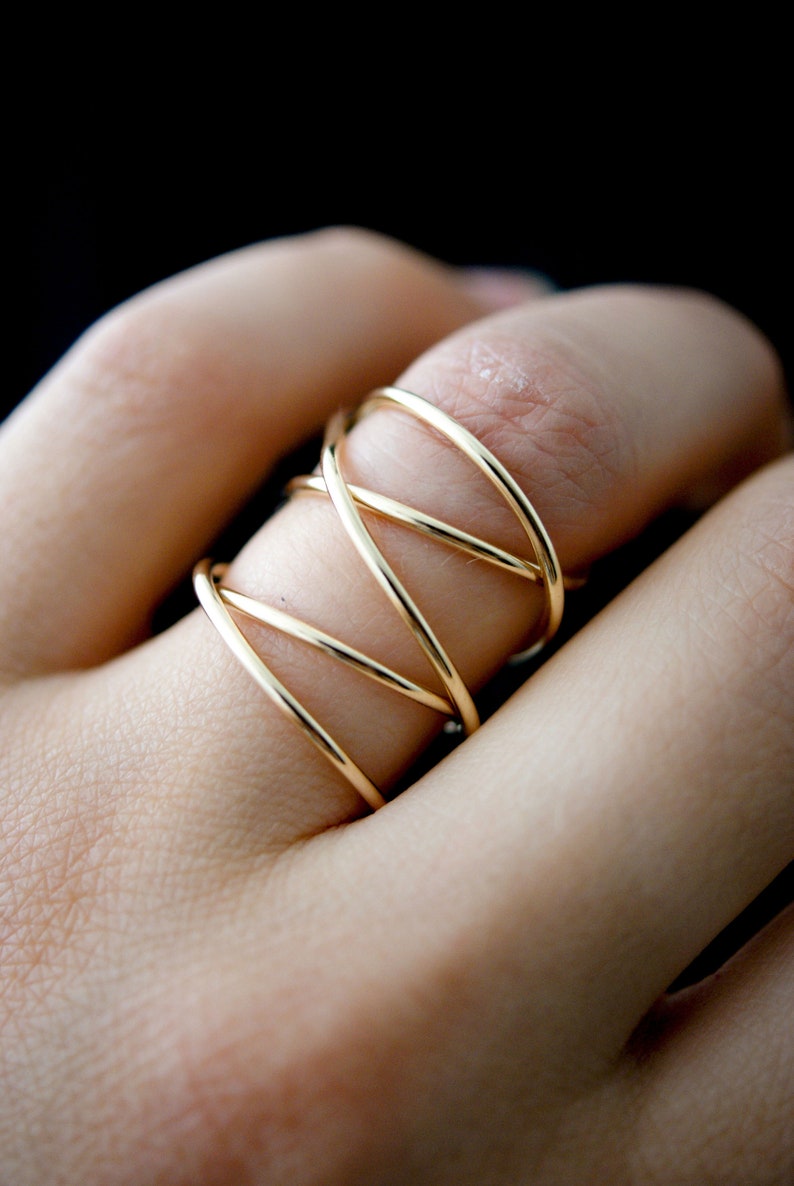 Thick Extra Large Gold Wrap Ring, Smooth Finish, wrapped criss cross ring, woven ring, infinity, intertwined, overlapping, minimal statement image 4