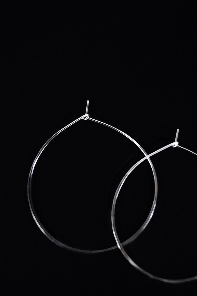 Classic Threader Hoops, Sterling Silver hoop earrings, lightweight, simple, threadable, hammered, simple, everyday small medium large, thin image 2