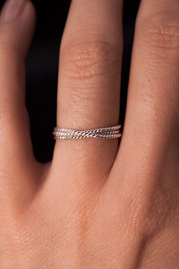 Twist Overlap Ring in Sterling Silver, Rope Textured, Bold, Unisex