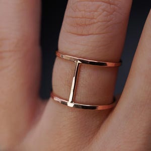 Large Cage Ring | 14K Rose Gold Filled | Custom Sizing | Smooth or Hammered | double bar, H, wide, stacked connected, reversible, unisex