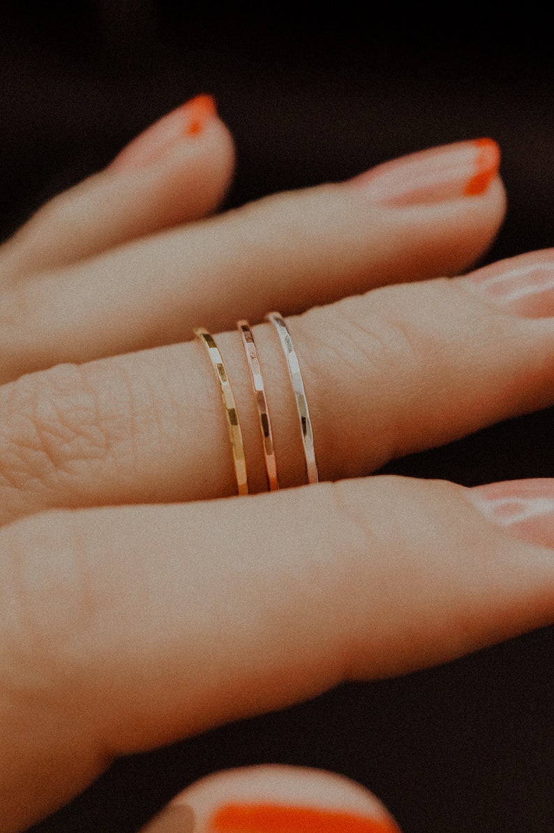 Medium Thickness Sterling Silver stacking ring, one single ring, hammered silver ring, silver stack ring, single silver ring, delicate ring image 5