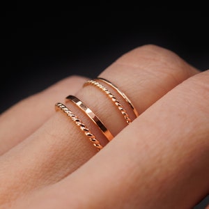 Thin Twist Stacking Set of 2 Rings in 14K Rose Gold fill, rose gold stack, stackable ring, rose gold ring set, delicate ring, set of 2 image 4