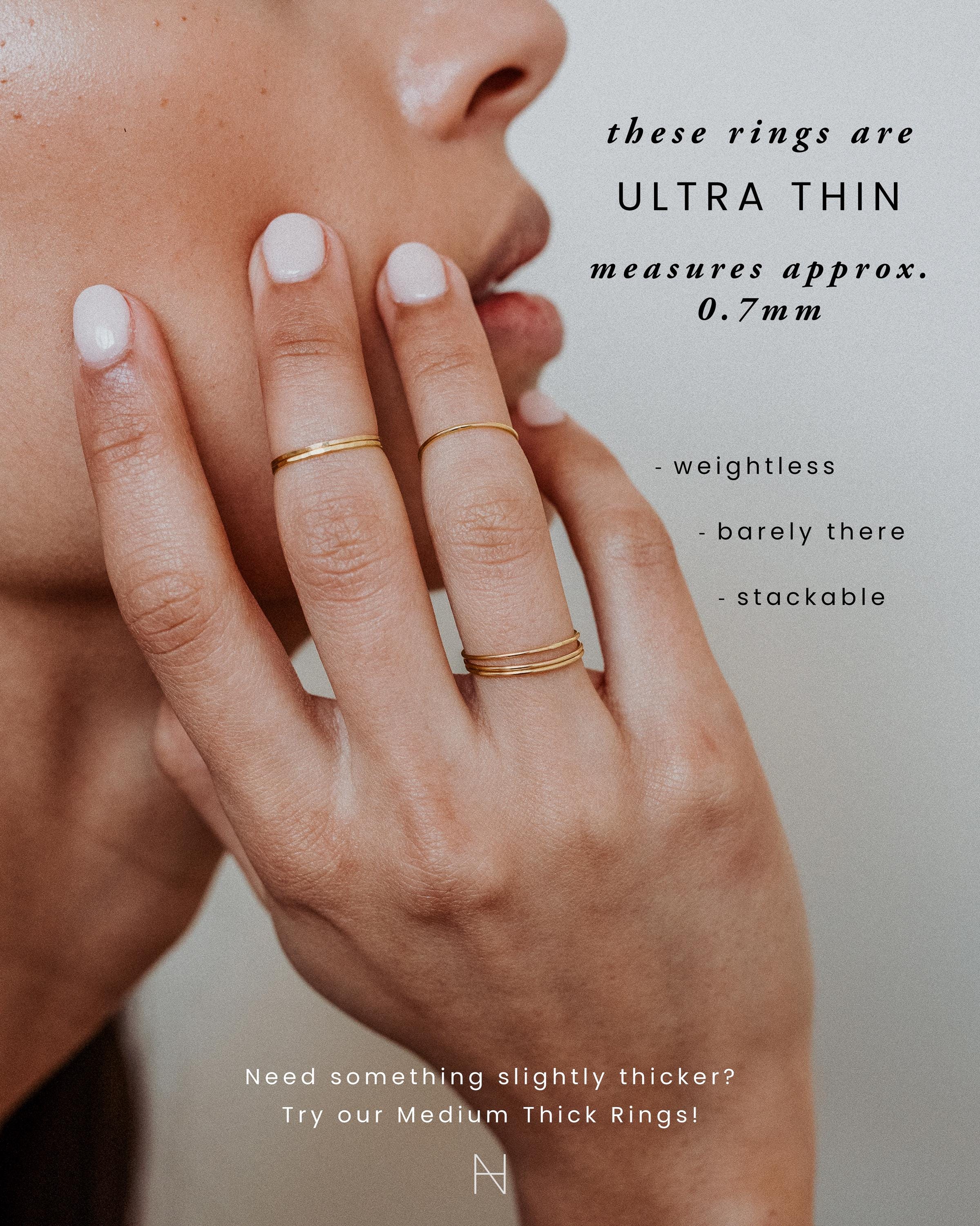 Diamday Anelli Impilabili In Oro 14k - Set 3 Pezzi Per Donne, Sottili E Minimalisti - Foto 2