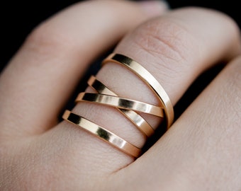 Ribbon Wrap Ring in a Flat Smooth Finish in 14K Gold Fill, 14K Rose Gold Fill or Sterling Silver, wraparound, mirror, cocktail, statement