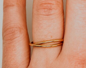 Solid 14K Gold Interlocking rings, Set of 2 Gold interlocking rings, russian ring, rolling rings, wedding ring, hammered gold