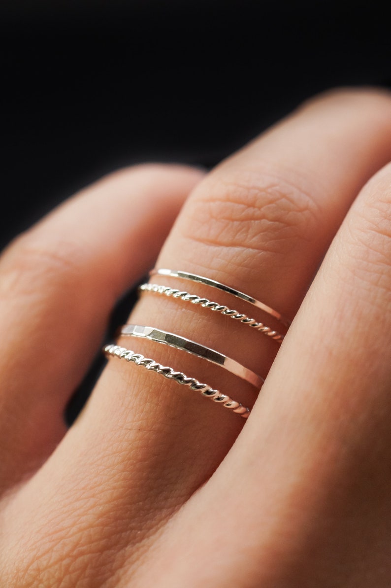 Thin Twist Stacking Set of 2 Rings in Sterling Silver, silver stack, stackable ring, sterling silver ring set, delicate ring, set of 2 image 2