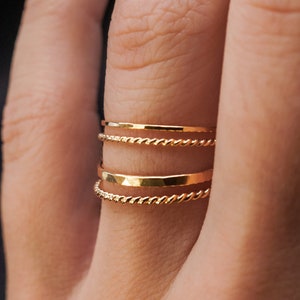 Thin Twist Stacking Set of 2 Rings in 14K Gold fill, gold stack, stackable ring, delicate gold ring, gold ring set, minimal ring, set of 2 image 2