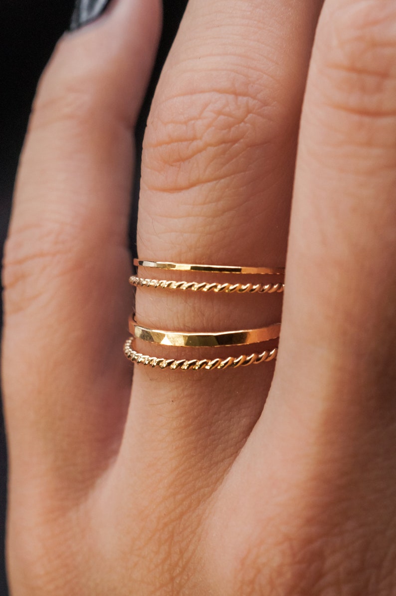 Thin Twist Stacking Set of 2 Rings in 14K Gold fill, gold stack, stackable ring, delicate gold ring, gold ring set, minimal ring, set of 2 image 2