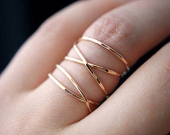 SOLID Rose Gold Extra Large Thin Wrap ring, 14k rose gold wraparound ring, wrapped rose gold ring, rose gold cocktail ring, gold wrap around