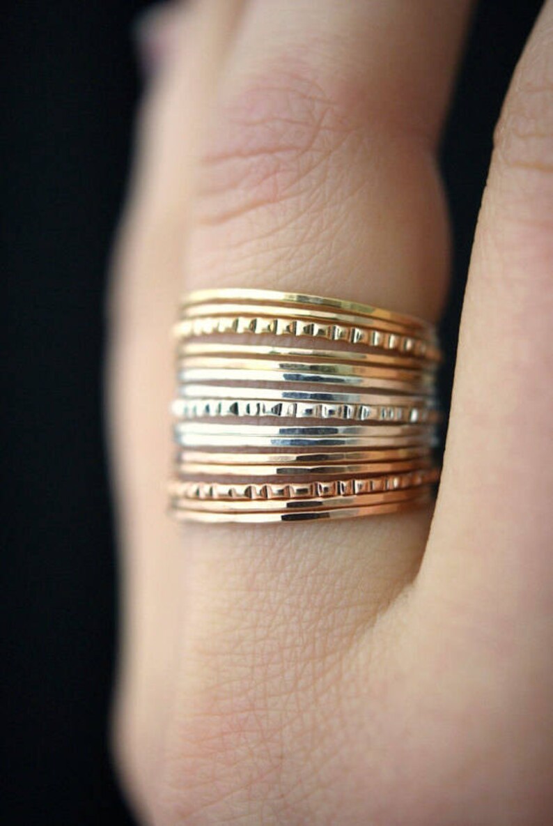 Set of 3 Lined Bangles Rose Gold Textured Gift Set Ultra Thin Lined Set of 5 Rings Gold The LINED GIFT SET Sterling Silver