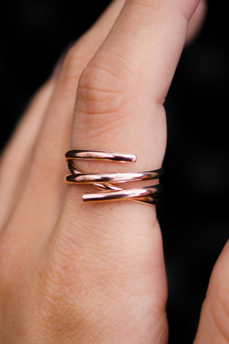Open Spiral Ring in Sterling Silver, wrapped criss cross ring, woven, infinity, intertwined, overlapping, thumb ring, unisex adjustable Rose gold