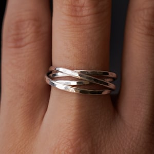 Thin Interlocking Set of 4 rings Rose Gold, Gold fill, or Silver, interlocking ring, rolling ring, fidget ring, infinity ring, wedding ring