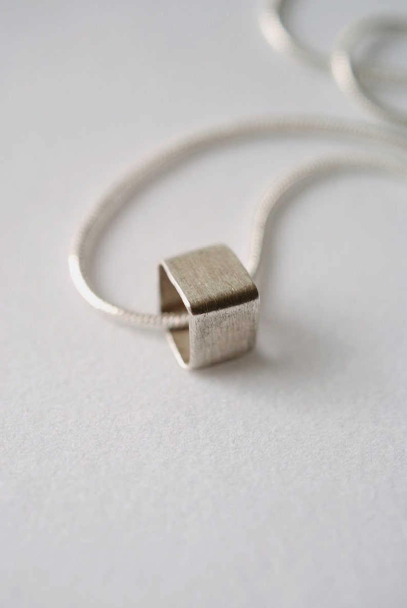 Tiny Square Bead necklace in Sterling Silver, minimalist necklace, silver square necklace, geometric necklace, modern silver necklace image 6