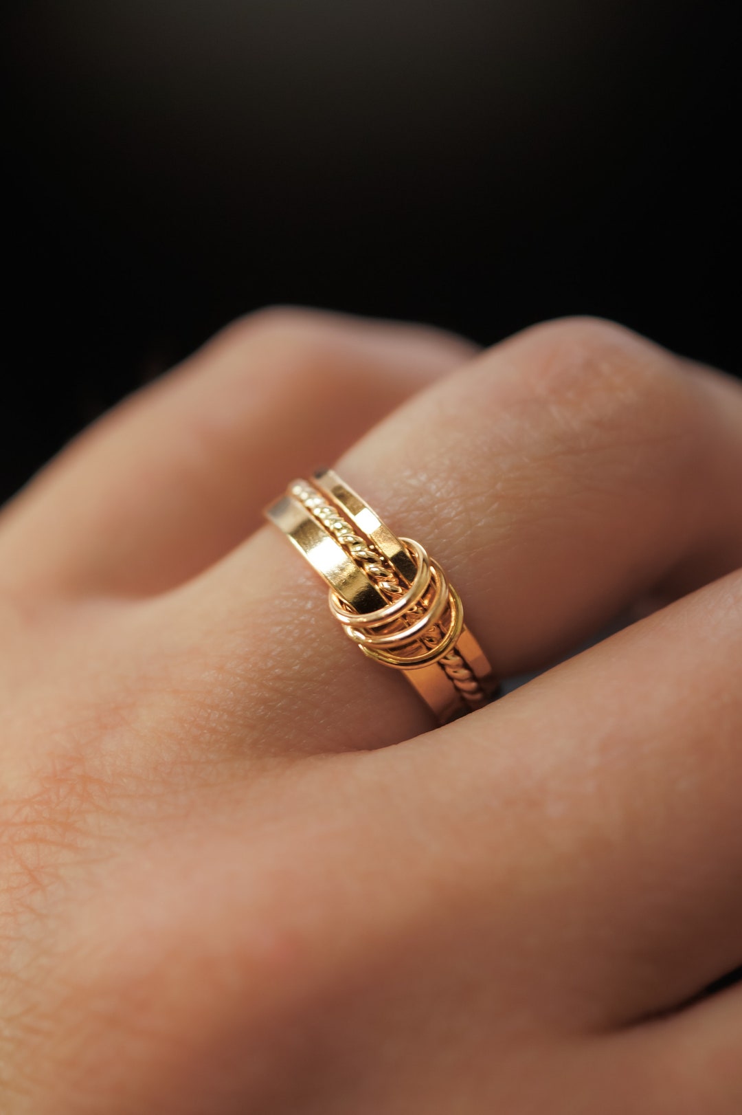 Triple Link Ring, 3er Set Ringe mit Gliedern, 14K Gold Fill