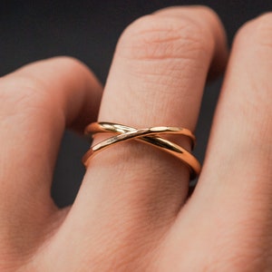 Asymmetrical Interlocking Set of 2 Rings, Gold Fill, Rose Gold or Silver, fidget, russian ring, rolling, infinity, wedding, hammered, smooth