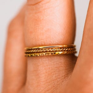 Mixed Texture Gold Stacking Ring Set of 3 | 14k Gold Fill, Rose or Silver | Stacked pack of rings | Minimalist textured bands | Gift idea