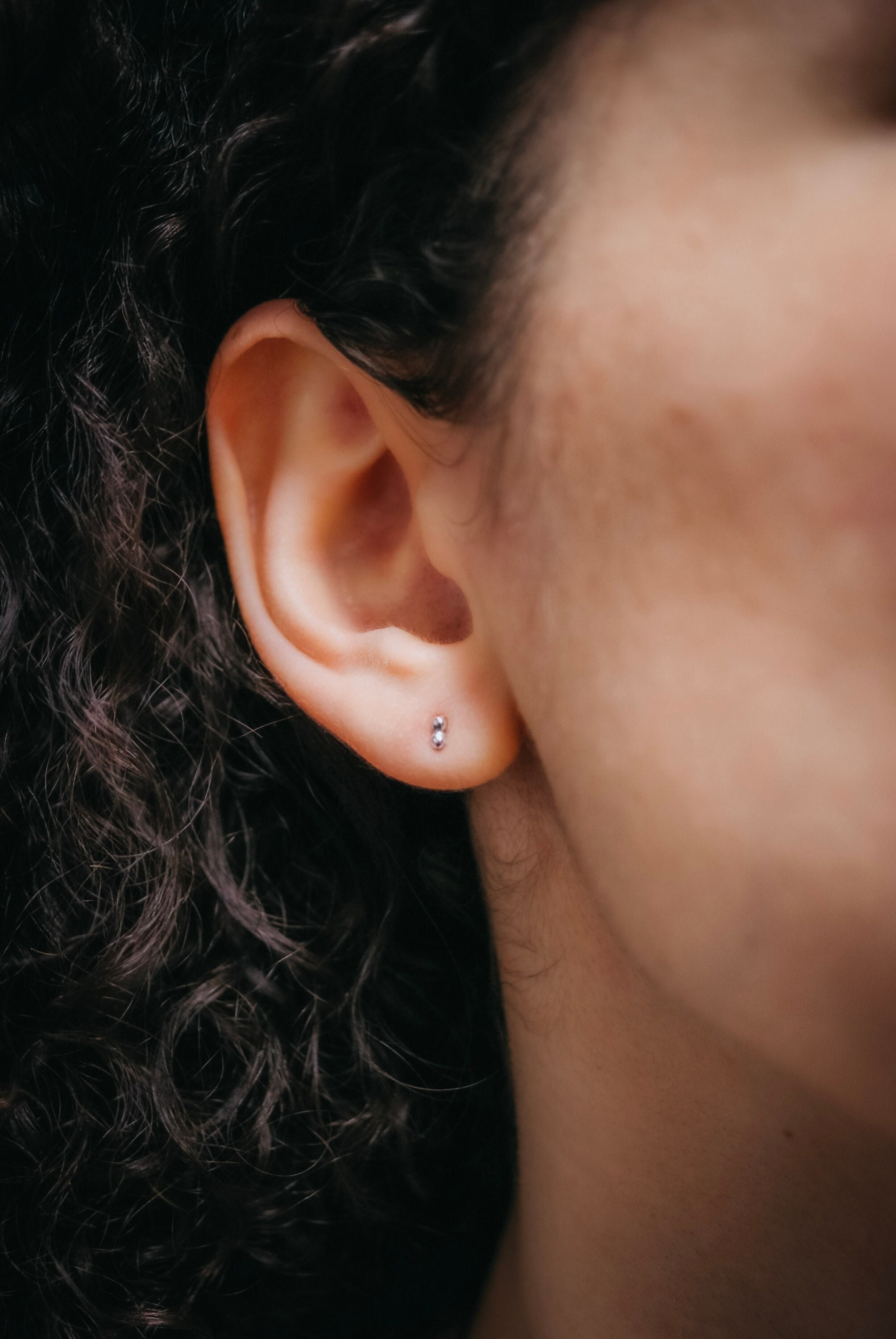 Tiny Bead Bar Stud Earrings in Sterling Silver Two Tiny Dots 