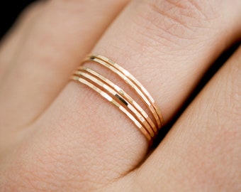 Ultra Thin Gold Filled stacking rings set of 5, 14K gold fill stacking rings, skinny stacking ring, hammered gold ring, set of 5, delicate