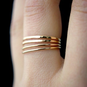 Set of 2 Medium Thickness Gold stacking rings, thin gold filled stacking rings, 14k gold fill ring, hammered gold stack rings, 14k gold ring image 7