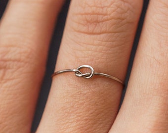 White Gold Open Knot Stacking Ring, SOLID 14k white gold, stackable bridal, unisex gunmetal simple band, nickel free, thick or thin, pretzel