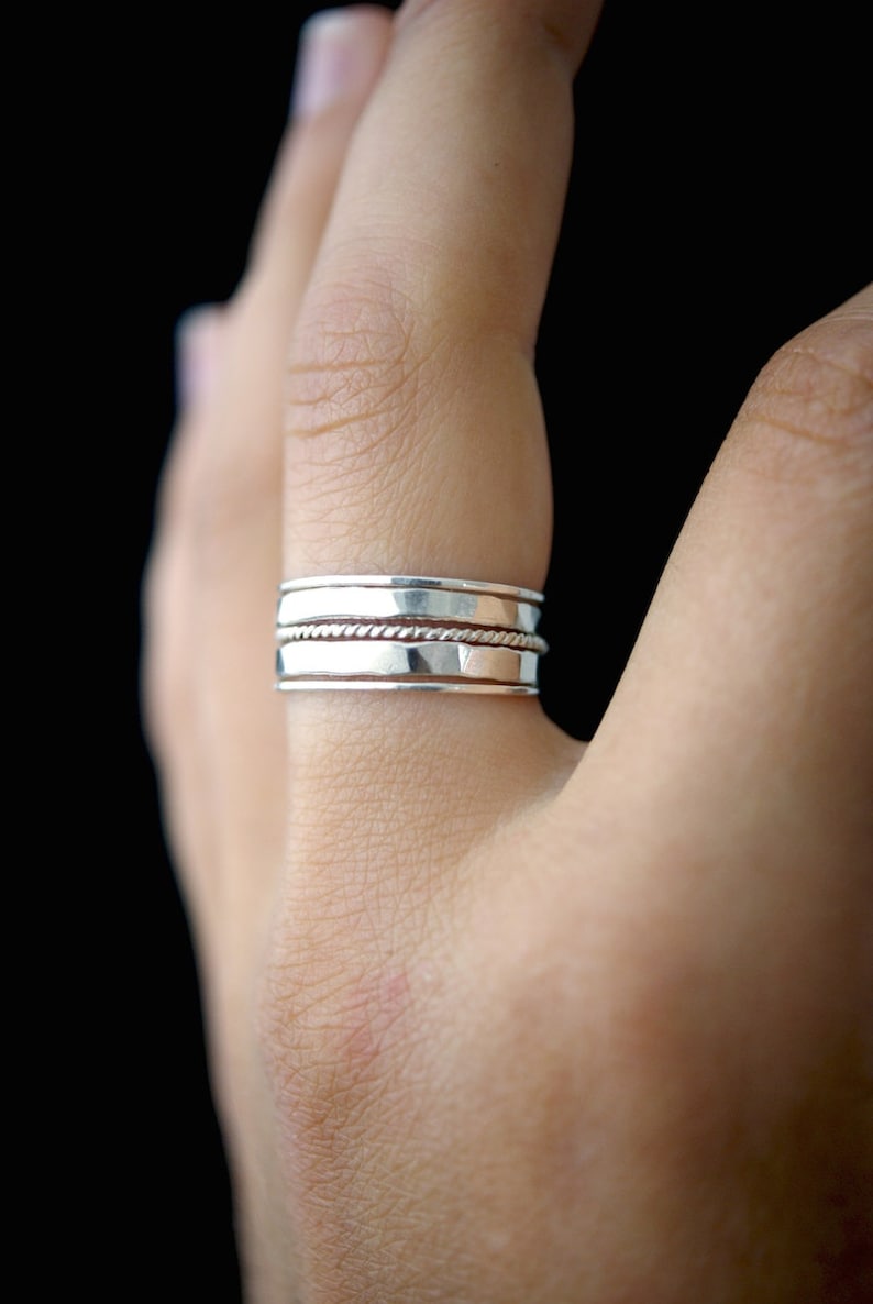 The Ultimate Twist Stacking Set of 5, Sterling Silver, twisted, rope ring, textured pack, Extra Thick and Ultra Thin, gifts for her image 3