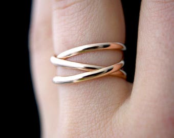 Anello a spirale infinito, riempito in oro rosa 14K, riempimento in oro, anello incrociato avvolto, anello intrecciato, infinito, intrecciato, sovrapposto, trama