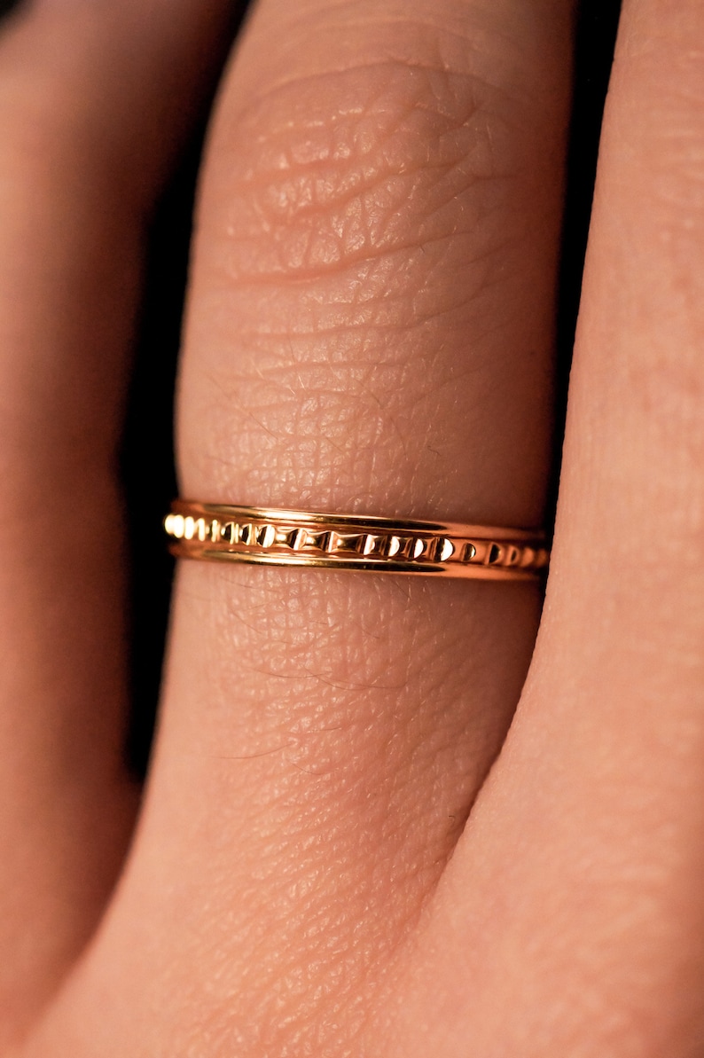 Ultra Thin Lined Set of 3 Stacking Rings, Bark Texture Stack Set ...